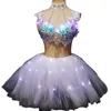 Abbigliamento da palco Cinturino per spaghetti Brillanti strass Paillettes Bikini con lampada Pieghe sexy Abito per donna Sfilata di moda Abbigliamento Costume