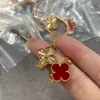 Anneaux de bande vintage Copper Dual Side Gold Red Four Leaf Clover Flower Charm Ring pour femmes bijoux avec cadeau de fête LMPQG