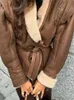 Винтажная куртка с отложным воротником на шнуровке из искусственного меха, женское элегантное теплое пальто с длинными рукавами, осень-зима 2023, женское повседневное пальто 240104