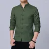 Roupas étnicas 2024 Estilo Chinês Homens Camisa de Linho Manga Longa Slim Stand Collar Disco Fivela Tang Terno Algodão Primavera e Outono W24