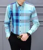 Designer Mens Plaid Shirt Casual Slim Silk T-shirt Långärmad affärskläder Män asiatiska Szie xxl xxxl