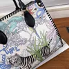 Canvas Tote Leder Doppelgriff Handtaschen Achseltasche Tigermuster Gestickte Landschaftsbuchstaben Hochwertige Hardware-Reißverschlussversiegelung