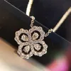 S925 Silver Luxury Four Leaf Clover Halsband för kvinnor Full Diamond Navy Blue Collarbone Choker Sweet Flower Hollow Charm Designer Halsband smycken