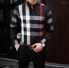 Designer Mens Plaid Shirt Casual Slim Silk T-shirt Long Sleeve Business Clothing Men Asian Szie Xxl Xxxl