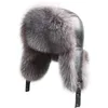 Caps Zdfurs*winter Men's 100% Real Sier Fox Fur Bomber Hat Raccoon Fur Ushanka Cap Trapper Russian Man Ski Hats Caps Real Leather
