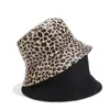 Berets 2024 Winter Leopard Bucket Hat Women Western Fashion Double-sided Wearing Panama Female Outdoor Leisure Basin Sun Caps