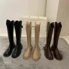 Designer brown long Knight Boots Womens summer thin thick soled small mid-length black boots
