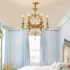 Lustres français rétro cuivre lustre de luxe Villa salon salle à manger lampe chambre étude lampes en cristal baroques