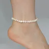 Ashiqi Natural Fraphwater Pearl Anklet Elasticチェーンアンクレットビーチアンクレットブレスレットジュエリーレディースファッション240104