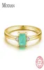 Fashion Emerald Cut Tourmaline Rings for Women Elegant Simple Paraiba Silver Fine Jewelry1482471