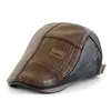 Beret Hat Spring Autumn PU Leather Plus Velvet MiddleAged Elderly Mens Warm Outdoor Leisure Fashion Peaked Cap 240104
