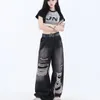 High Street American style distressed niche yellow mud jeans retro blue slimming y2k spicy girl pants wide leg 240104