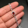 Moda Gümüş Garnet Bilezik 5mmx7mm VVS Doğal Garnet Takı 3 Katmanlı 18K Altın Kaplama 925 Gümüş Taş Bilezik