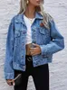 Benuynffy Turndown Collar Loose Denim Jacket Women Spring and Autumn Single Breasted Female Outwear Casual Jean Coats Jackets 240104