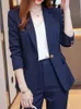 Mulheres casuais elegantes calças de negócios terno senhoras do escritório fino vintage blazer pantsuit moda feminina roupas coreanas duas peças 240105