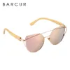 BARCUR Bamboo Cat Eye Sunglasses Polarized Metal Frame Wood Glasses Lady Luxury Fashion Sun Shades With Box Free 240104