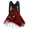 Casual Dresses Christmas Dress Santa Claus tryck långärmad prom Evening Party Vintage A-Line 1950-talets hemmafru kvinnor