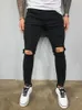 Nödställda knähål elastiska mager jeans män rippade cyklist denim byxor fast tvättade streetwear svarta pantalones hombre joggar 240104