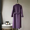 RosEvans Фиолетовое двустороннее кашемировое пальто с волнистостью воды Высококачественное шерстяное пальто со свободными лацканами на шнуровке Длинная зимняя куртка 240105