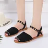 Sandalen Damesschoenen 2024 Mode Enkelbandje Zomer Casual Platte Open Teen Klinknagel Effen Outdoor Strand Grote Maat