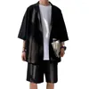 Ternos masculinos estilo coreano conjunto camisas e shorts verão streetwear manga curta superior combinando bottoms moda roupas de grandes dimensões homem