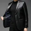 Spring Autumn Men Fake Leather Suit Jackets High quality Lapel Collar Slim PU Jacket Casual Middleaged Coat 240105