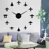Flying Plan Fighter Jet Modern DIY Giant Wall Clock Akryl Mirror Surface Sticker Airplane Wall Clock Aviator Pilot Home Decor 2283p