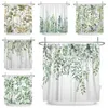 Rideau de douche à feuilles vertes aquarelle, pour salle de bains, plante de vigne, nordique minimaliste, en Polyester, maison botanique, el 180x240, 240105