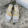 Luxuriöse Sandalen Damen Gürtel Perlen Hausschuhe Chunky Heels Mule Square Toe Sommer Heels Party Hochzeit Slidesh