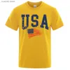 Men's T-Shirts USA Letter Flag Hip Hop Printed Men Women T Shirts Crewneck S-XXXL Clothing Loose Breathable Tshirt Street Casual Tee Shirt T240105