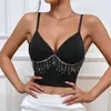 Kobiety z czołgów Bustier gorset camis solid głęboko v seksowna plon top bez pleców spaghetti pasek Diamonds Tassel push up bra mujer