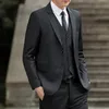 S-6XL Blazer Vest Pants Men Business Formal Suit Casual Slim Elegant 3-Piece Set Black Navy Blue Wine Red Grey Groomsmen 240104