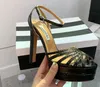 Aquazzura av hög kvalitet high-heel skor ankel remplattform klackar sandaler pumpar block klänningskor designer fest bröllopskor med låda