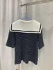 T-shirt da donna firmata mui Summer New Big Polo Neck Knot Paillettes Navy Style Stripe Lettera ricamata T-shirt manica corta Top per donna 4V26