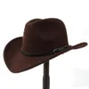 Caps 2big Taille Wool Women's Men's Western Cowboy Hat pour gentleman Lady Jazz Cowgirl avec cuir Cloche Church Sombrero Caps