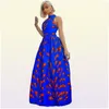 Ethnische Kleidung afrikanische Kleider für Frauen Mode ärmellose Maxi Kleider Dashiki Print Turban Robe Afrikum Abend Abendparty C5985109