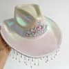 Berets Fashion Crown Pattern Hat Western Western Thinning Dangle Rhinestone Cowboy Bride Party PO PORSUME PROPS