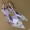 Rhinestone embellished stylish rear hollow toe tip 9cm stiletto heels Elegant sandals Designer women's high Heels Wedding Shoes Sexy with dress shoes