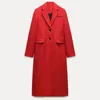 2024 jesień zima wełna wełniana płaszcz Czerwony Kieszonkowy Lapel Lapel Owetew Onute -Ower Odepowy LUSKI ciepły płaszcz 240105