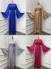 Etniska kläder Solid Satin Plus Size Islamic For Women Dress Shalwar Kameez Double Bell Aleeves O-Neck Belt Abaya Marockan Kaftan