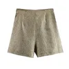 Shorts pour femmes Femmes Solide Brillant Taille Haute Jupes Lady Sexy Gold Side Noeud A-ligne Zipper Chic Mini