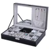 Lnofxas Watch Box 8 Jewelry Box Watch Display Case Organizer Jewelry Trey Storage Box Black PU Leather with Mirror and Lock 240104