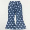 Pantalon en gros bébé fille coeurs Denim bleu enfants jean enfants enfant en bas âge cloche pantalon de poche inférieure