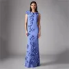 Élégant bleu col rond robe de bal droite en satin dos nu couleur luxe dames fête personnalisé fleurs 3D sexy slim-fit robe de soirée fête YD