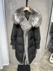 S Winter Long Goose Down Parka with Hare Fox Fox Fox For Women Women Over Coalt Fashion There Warm Dark Stacket 240105