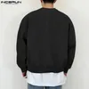 Homens Hoodies Cor Sólida O-pescoço Manga Longa Dividir Moletons Casuais Coreano Streetwear Solto Masculino Pullovers S-5XL INCERUN 240117