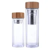 350/450Ml Double Wall Glass Water Infuser Office Tea Cup Stainless Steel Filters Bamboo Lid Travel Drinkware 240104