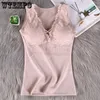 Sexy Winter Thermals Velvet Vest Pad Plus Size XXXL Inner Wear for Women Lace Sleeveless Body Tops Slim Solid V Neck Underwear 240104