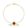 2024 Luxus-VAN-Klee-Designer-Armband, Perlenblatt, vierblättriges Kleeblatt, einzelne Blume, Mädchen, kleine Gruppe, 18 Karat Roségold, neue rote Achat-Fritillaria mit Box