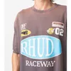 Tung gjord tshirt USA -män utanför Roading Raceway tee kvinnor tvättade vintage tryck skateboard kort ärm t -shirt 24SS 0105